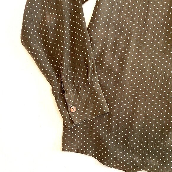 Vintage silk shirt 8 brown polka dot luxury - Picture 5 of 9